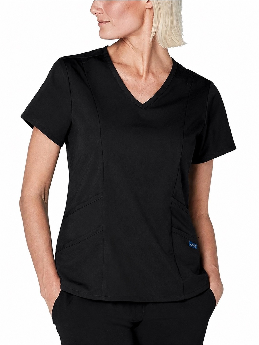 Adar Pro Black Scrub Top V Neck Medical Uniform Size L